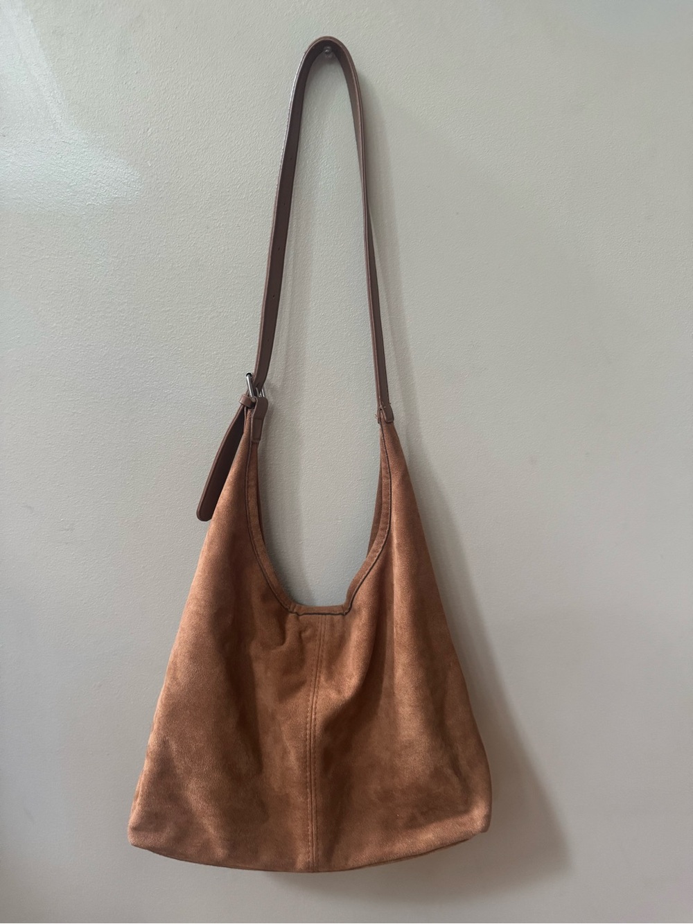 Slouchy Suede Hobo Shoulder Bag in Brown